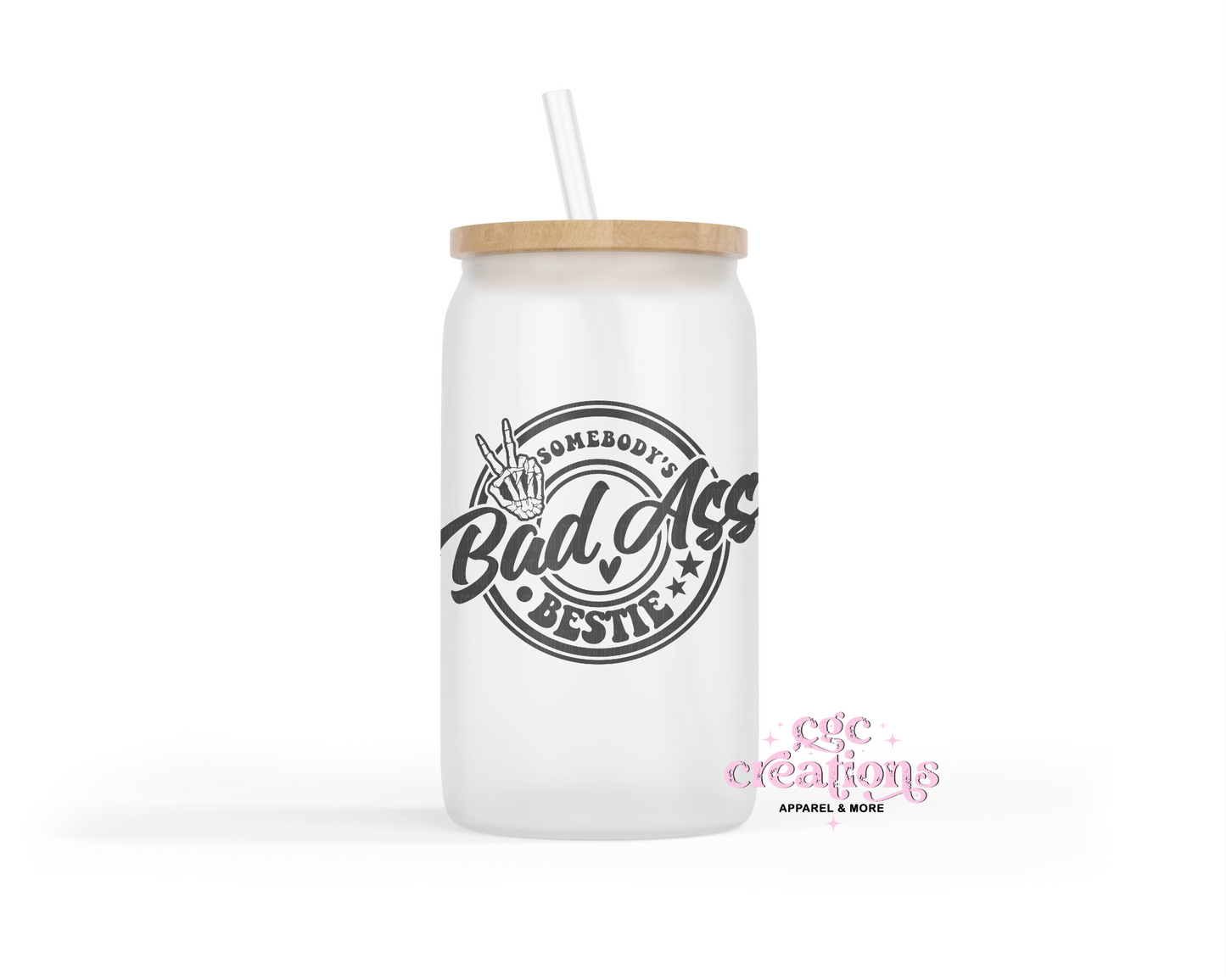 Badass Bestie 16oz Glass Cup With Lid