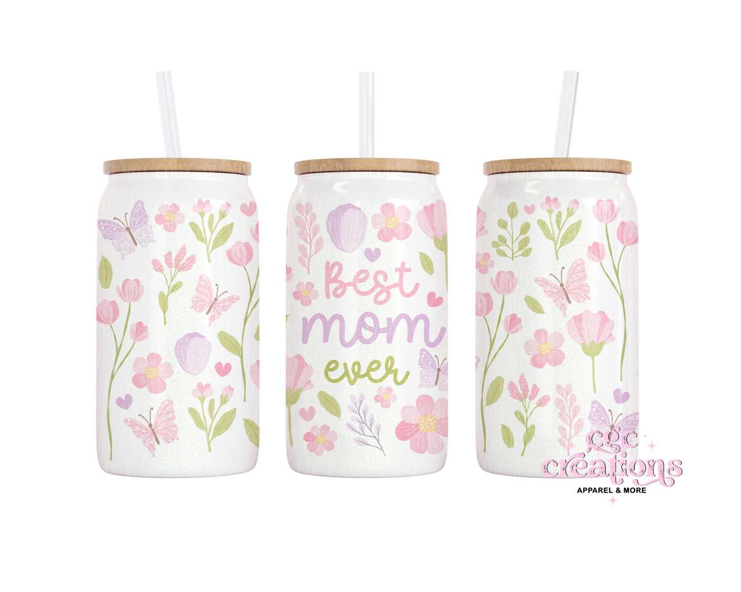 Best Mom Ever 16oz Glass Cup With Lid