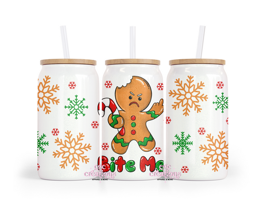 Bite Me Christmas 16oz Glass Cup With Lid