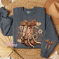 Floral Cowboy Boots With Bow Sleeve Crewneck Sweatshirt