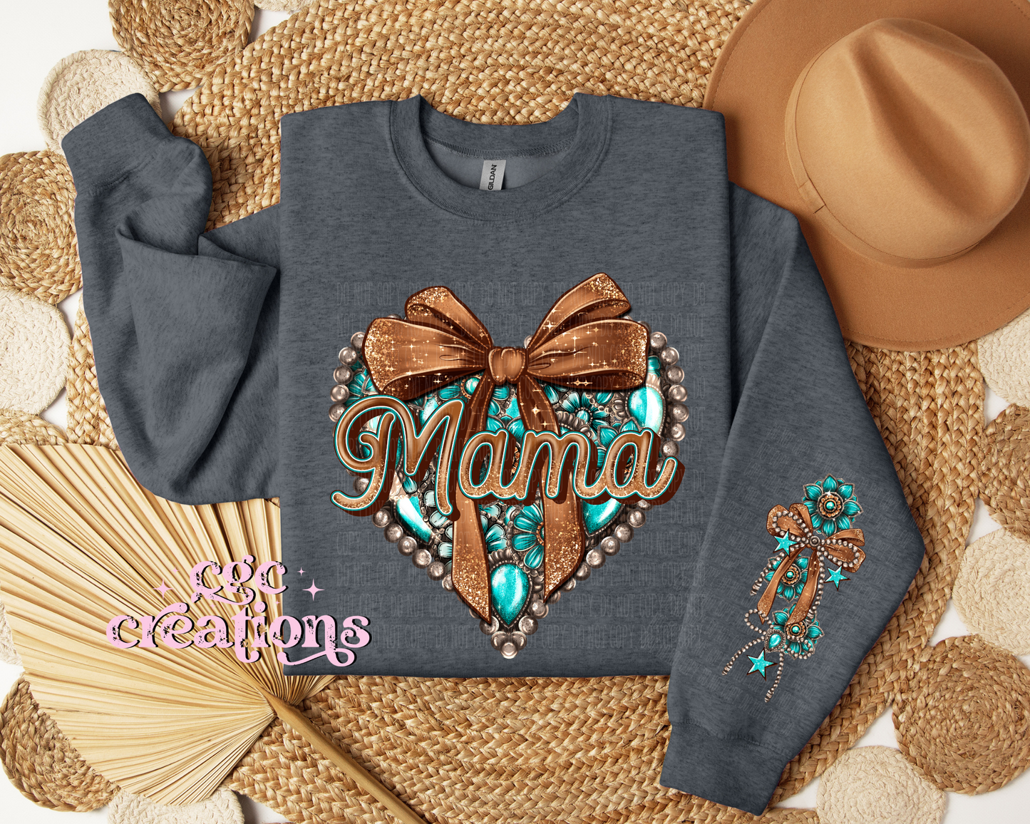 Western Mama Heart With Sleeve Design Crewneck Sweatshirt