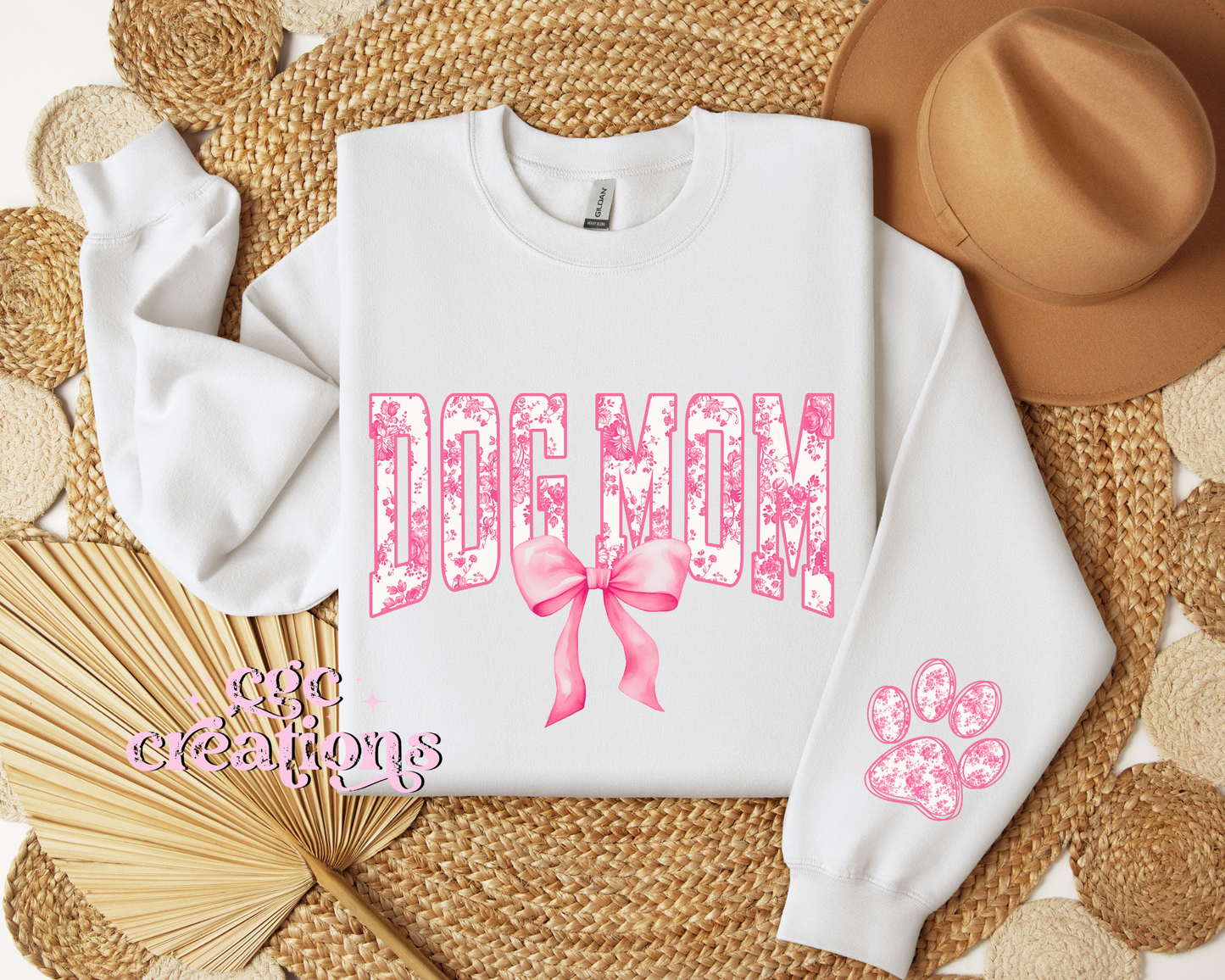 Dog Mom Floral Toile Pink Coquette Crewneck Sweatshirt