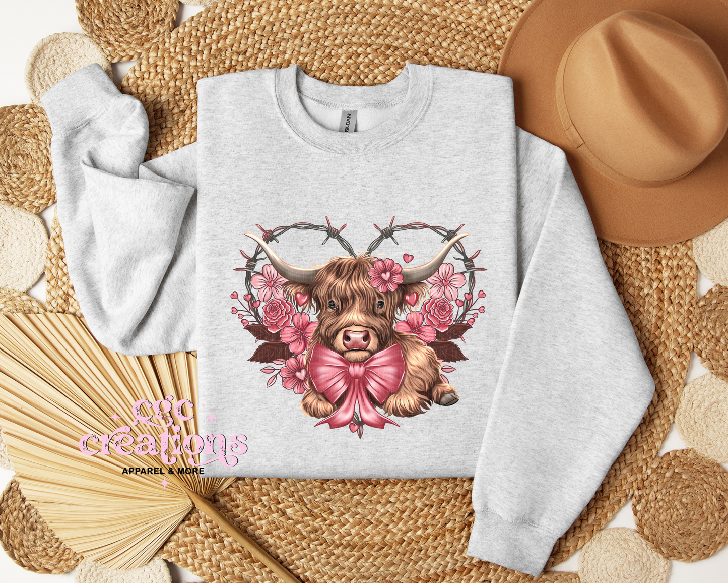 Cute Heart Highland Cow Crewneck Sweatshirt