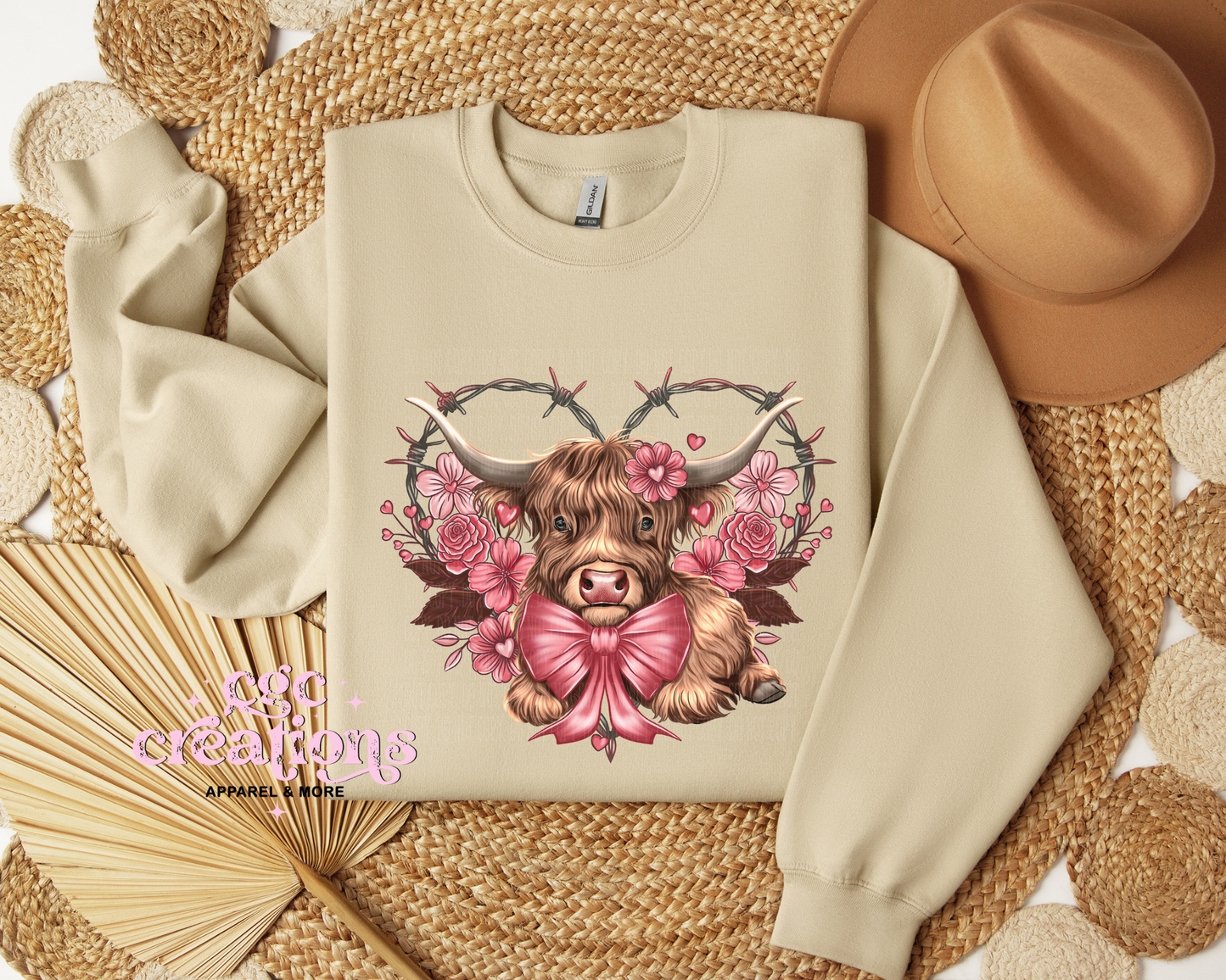 Cute Heart Highland Cow Crewneck Sweatshirt