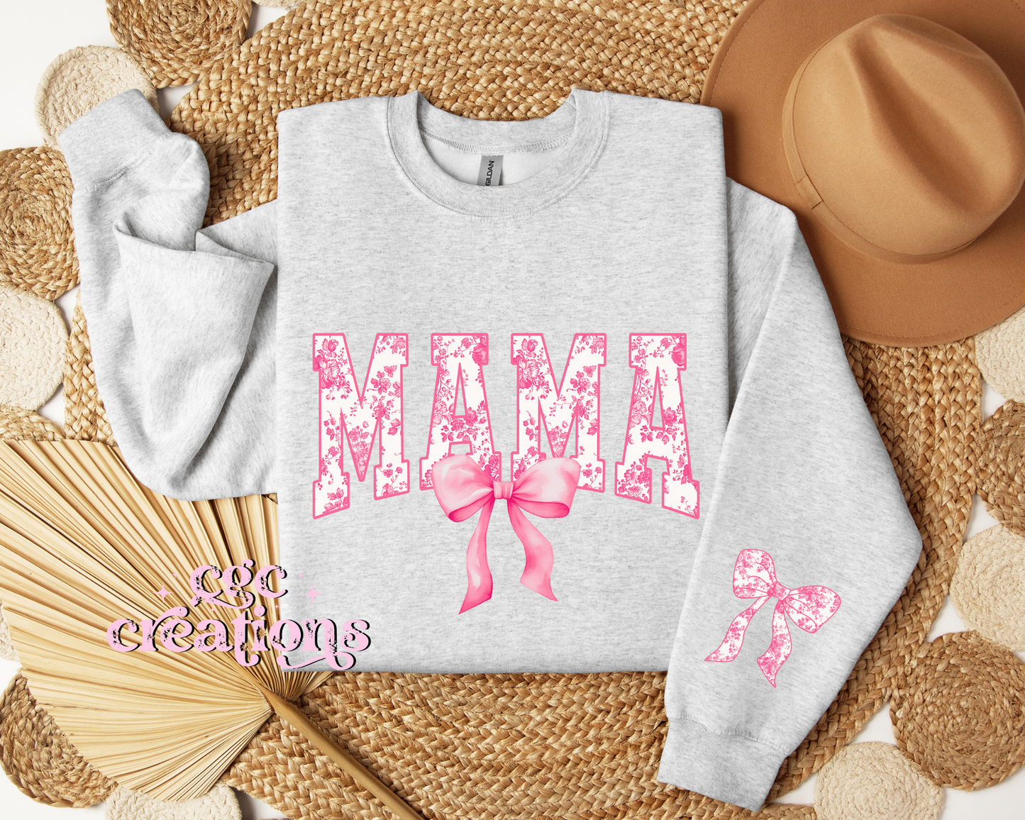 Mama Floral Toile Pink Coquette Crewneck Sweatshirt