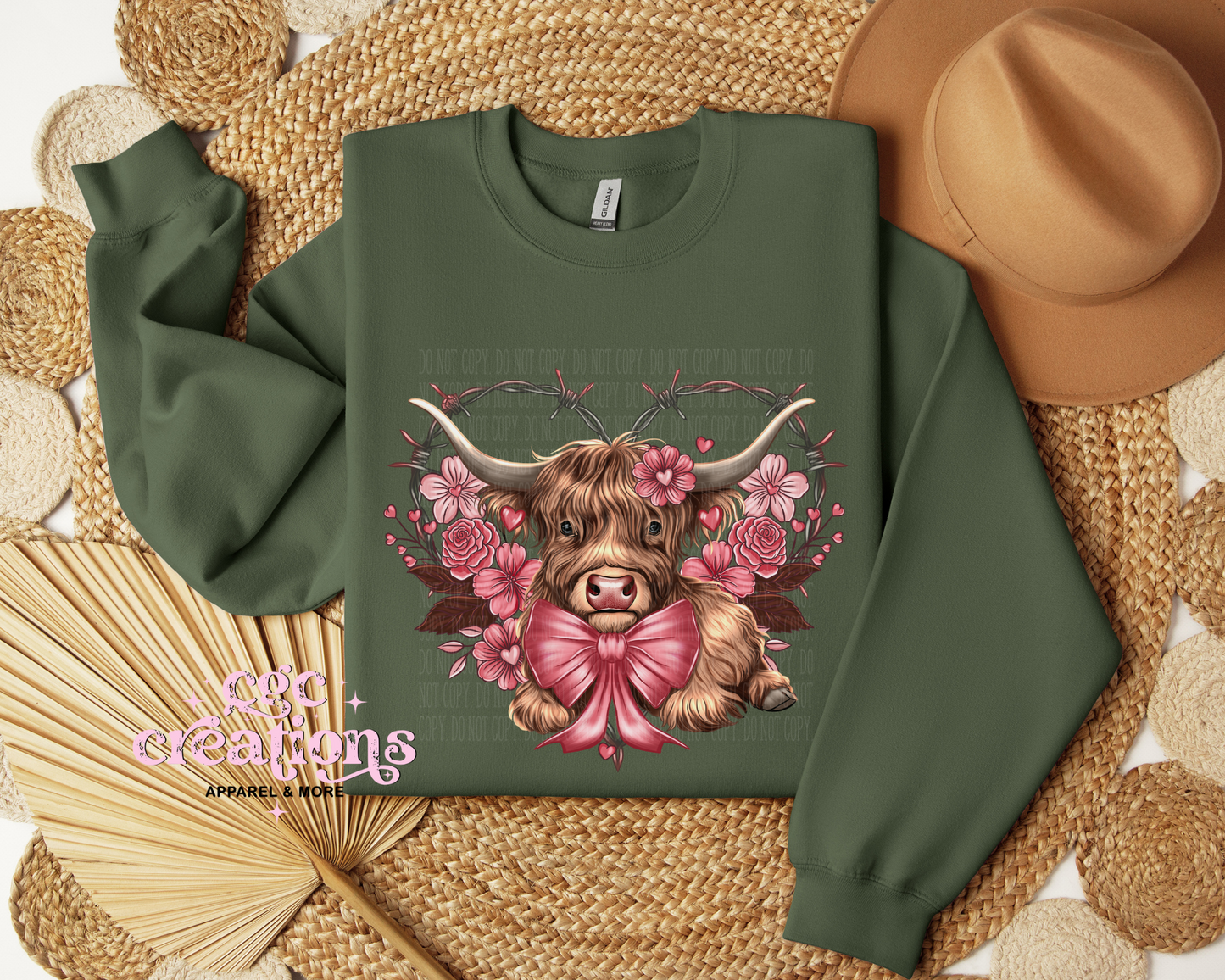 Cute Heart Highland Cow Crewneck Sweatshirt