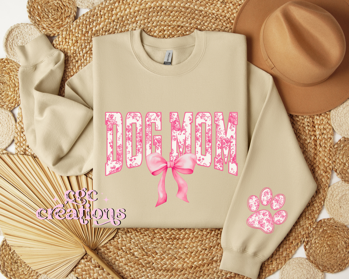 Dog Mom Floral Toile Pink Coquette Crewneck Sweatshirt