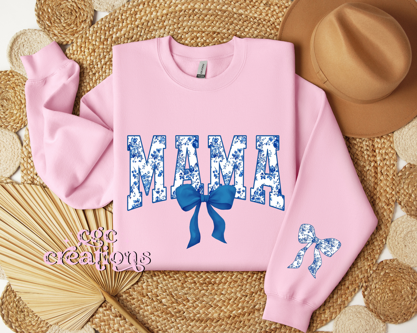 Mama Floral Toile Blue Coquette Crewneck Sweatshirt