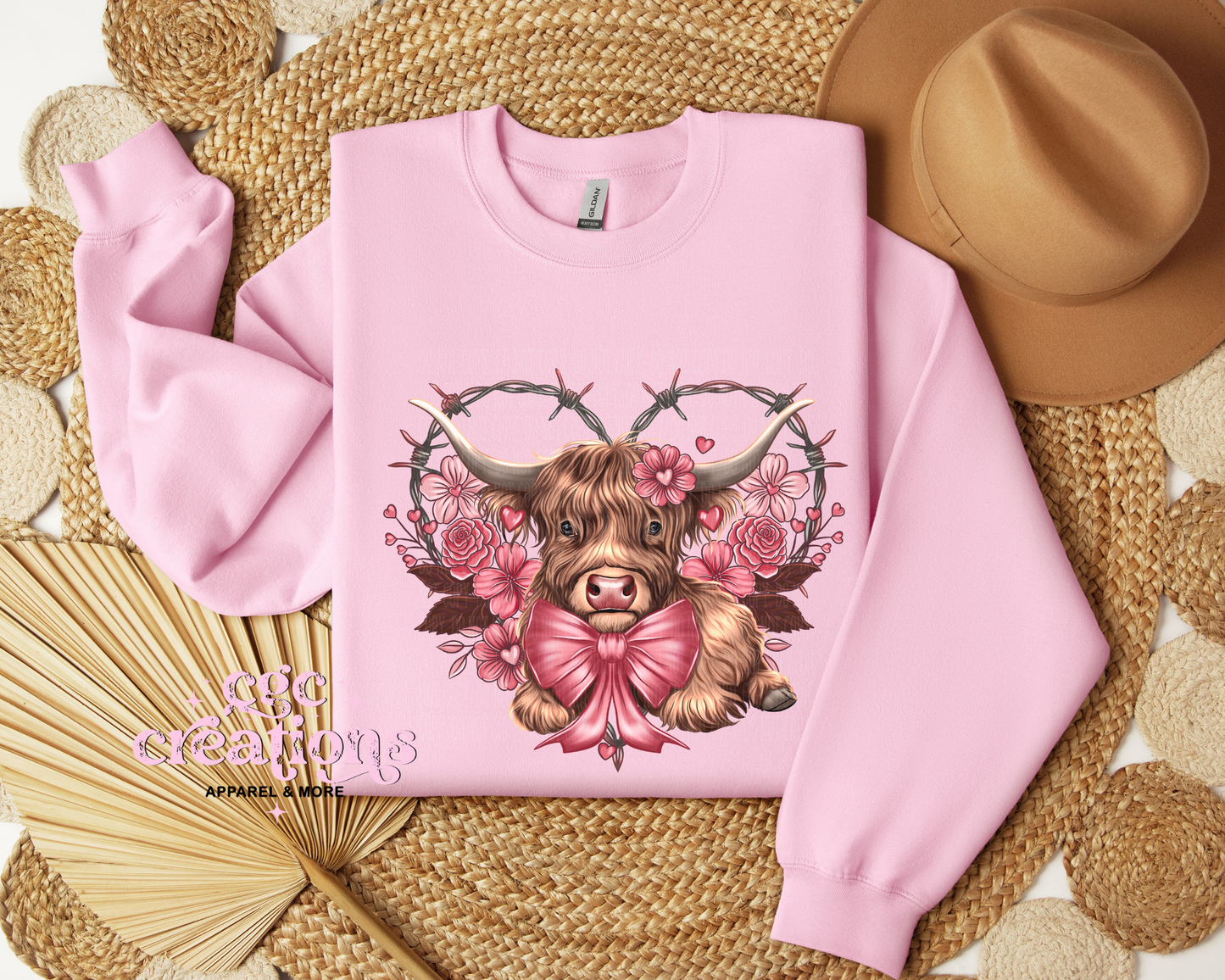 Cute Heart Highland Cow Crewneck Sweatshirt