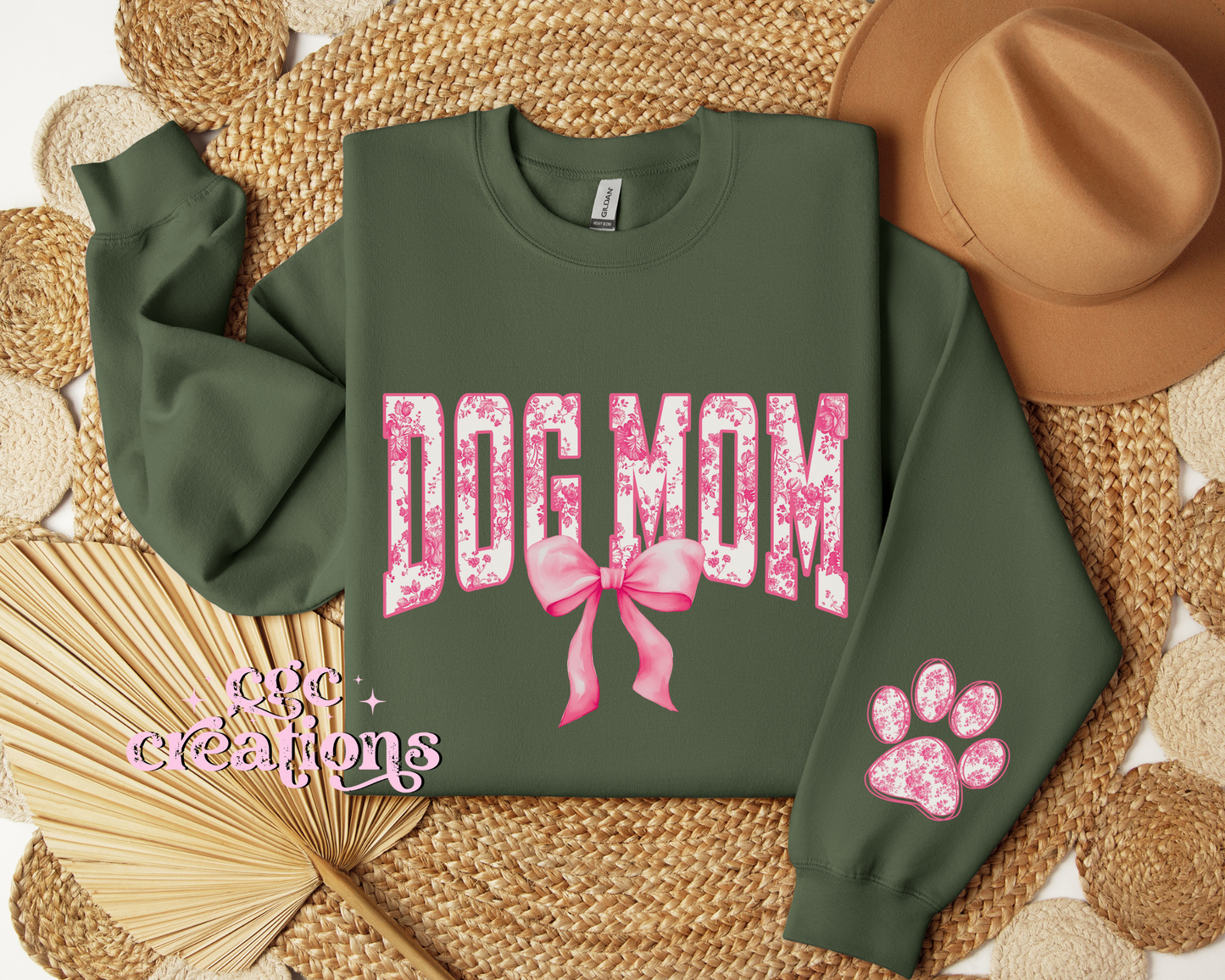 Dog Mom Floral Toile Pink Coquette Crewneck Sweatshirt