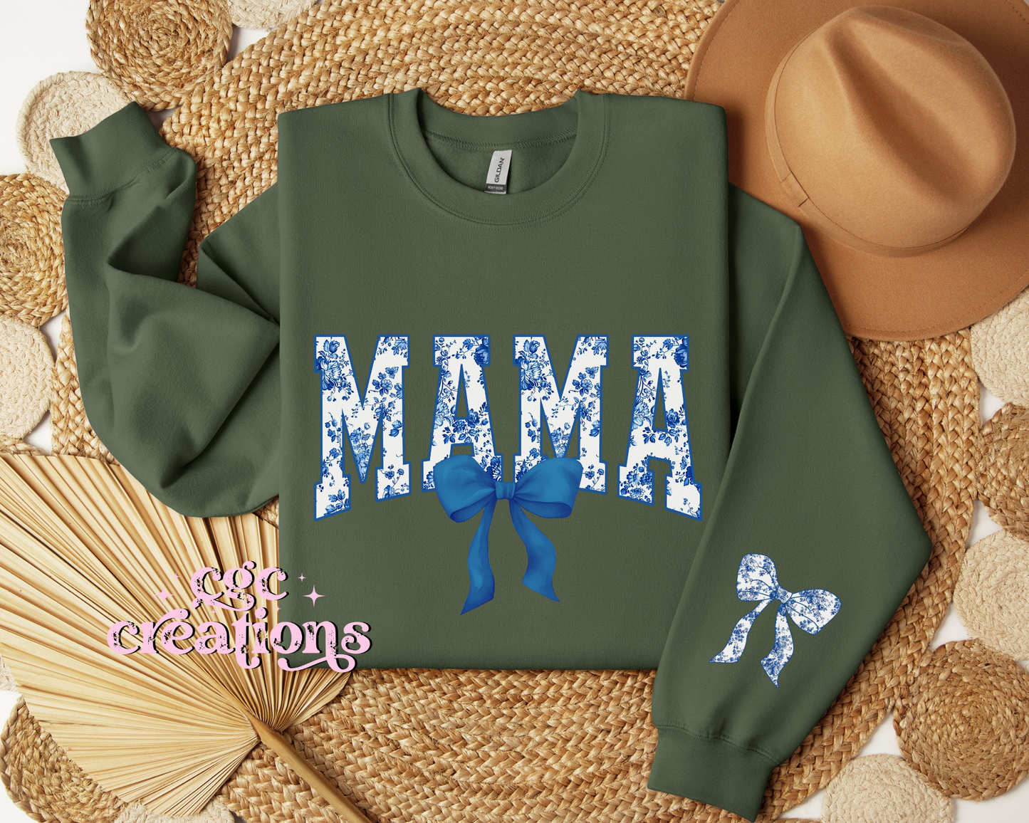 Mama Floral Toile Blue Coquette Crewneck Sweatshirt