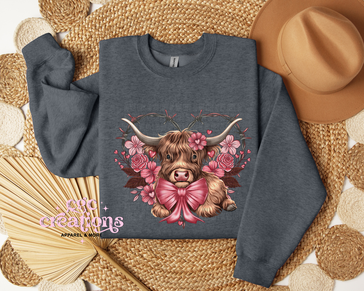 Cute Heart Highland Cow Crewneck Sweatshirt