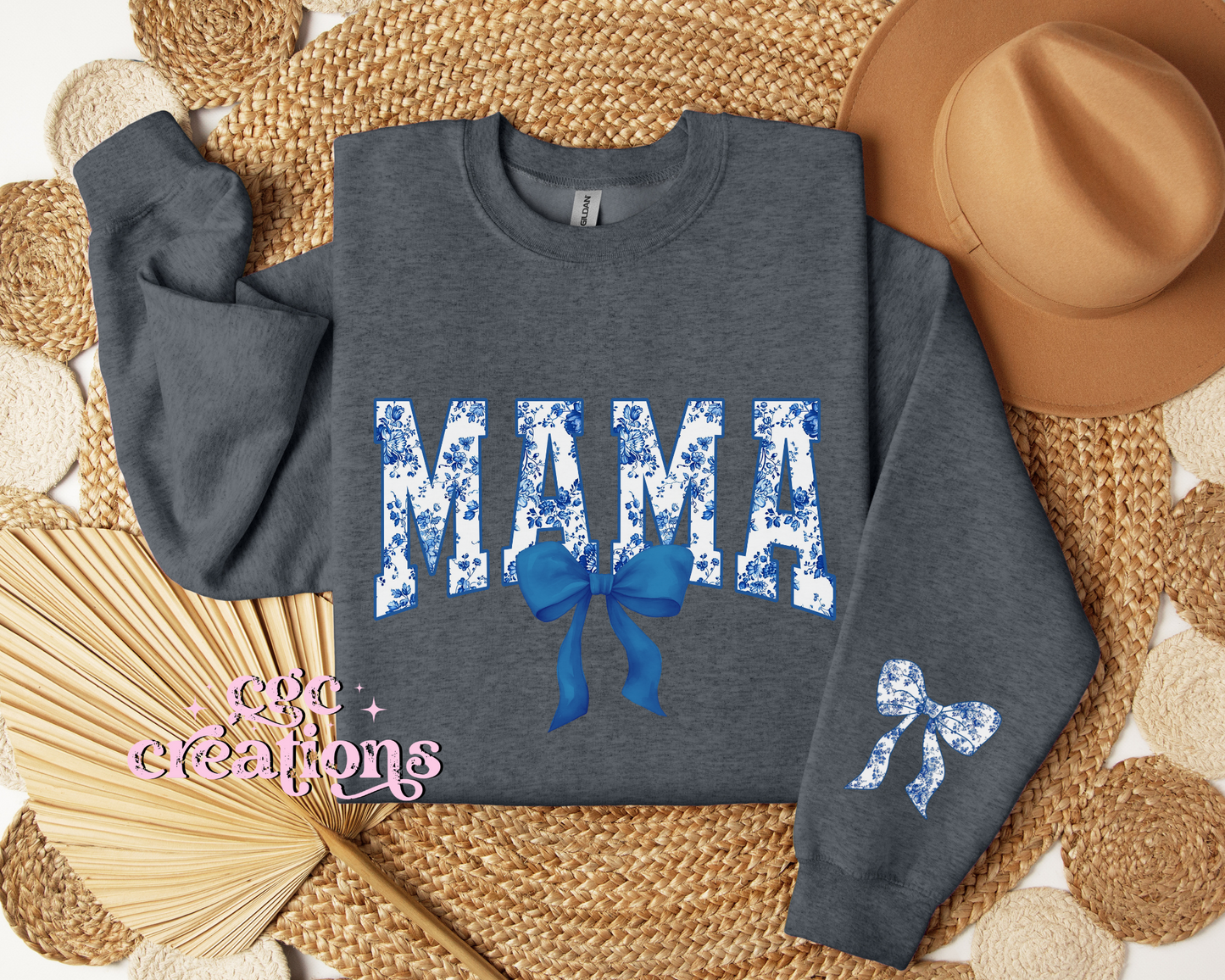 Mama Floral Toile Blue Coquette Crewneck Sweatshirt