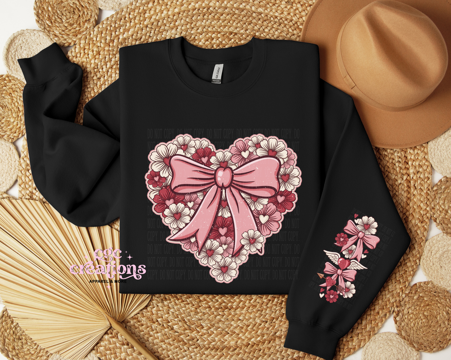 Floral Heart With Sleeve Design Crewneck Sweatshirt