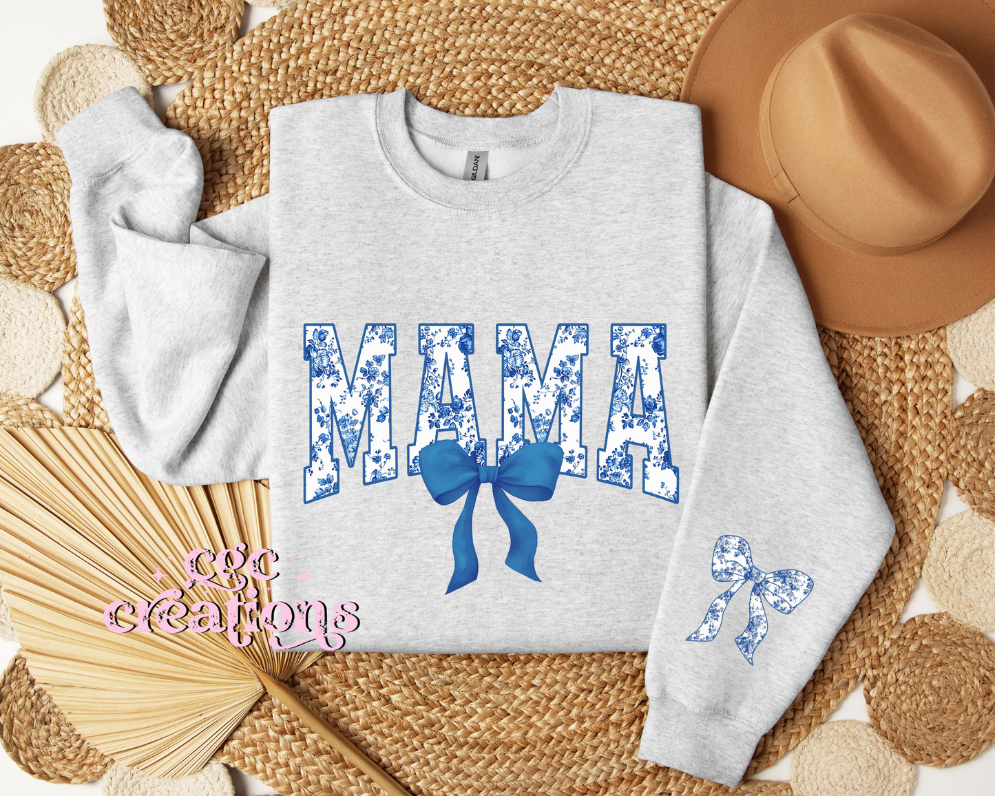 Mama Floral Toile Blue Coquette Crewneck Sweatshirt