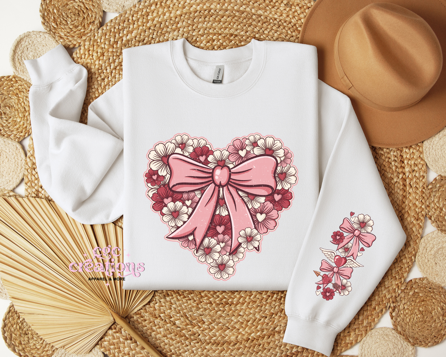 Floral Heart With Sleeve Design Crewneck Sweatshirt