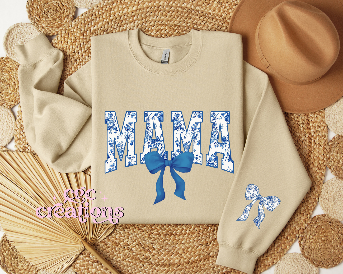 Mama Floral Toile Blue Coquette Crewneck Sweatshirt