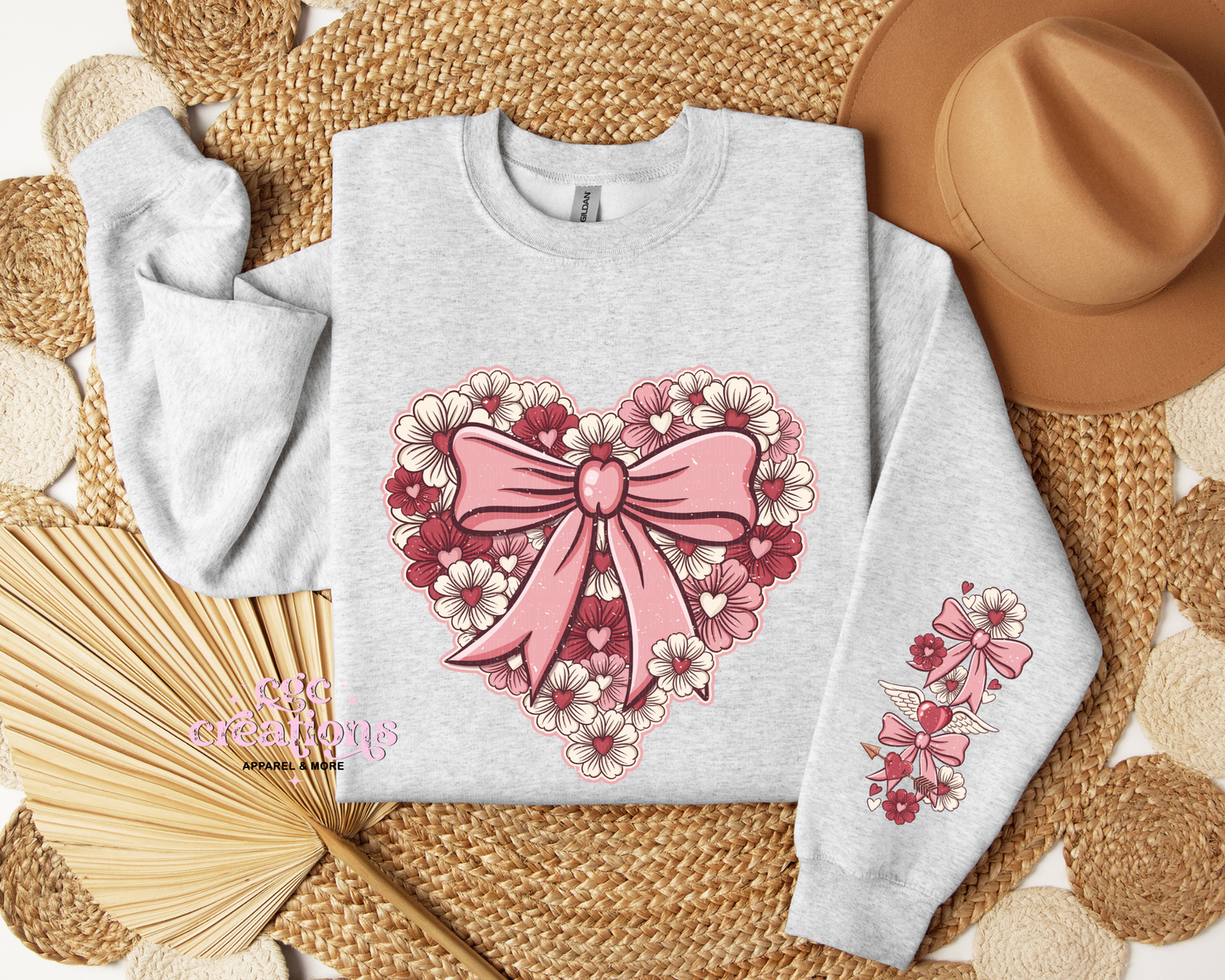 Floral Heart With Sleeve Design Crewneck Sweatshirt