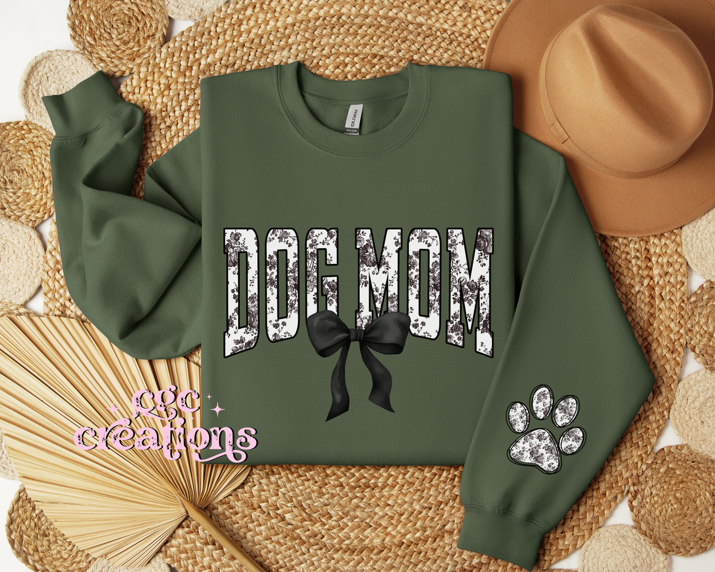 Dog Mom Floral Toile Black Coquette Crewneck Sweatshirt