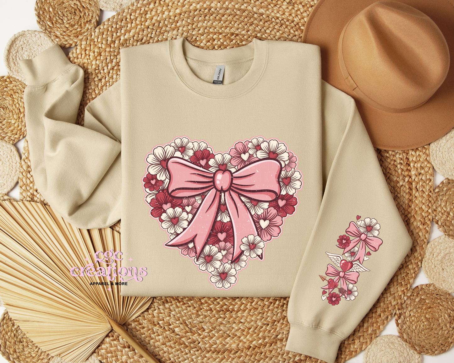 Floral Heart With Sleeve Design Crewneck Sweatshirt