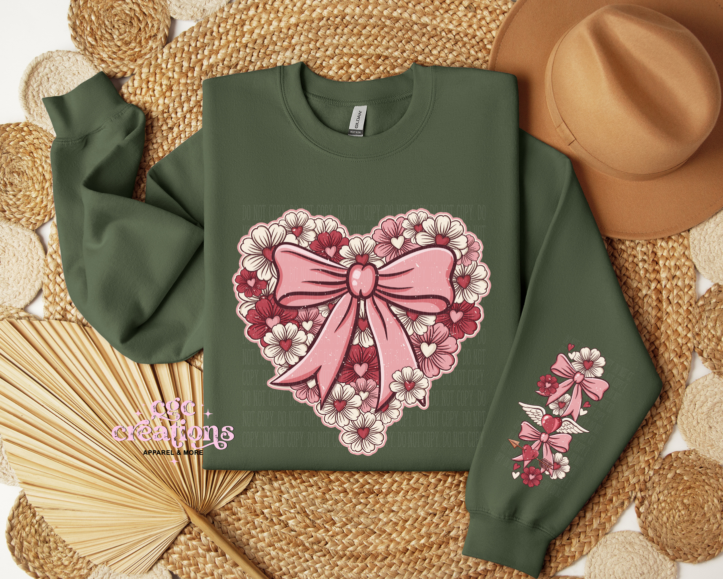 Floral Heart With Sleeve Design Crewneck Sweatshirt