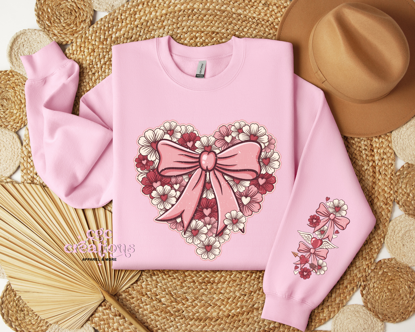 Floral Heart With Sleeve Design Crewneck Sweatshirt