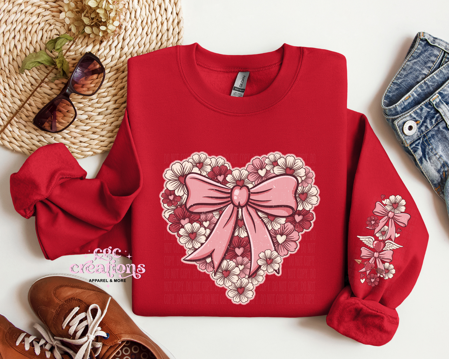 Floral Heart With Sleeve Design Crewneck Sweatshirt