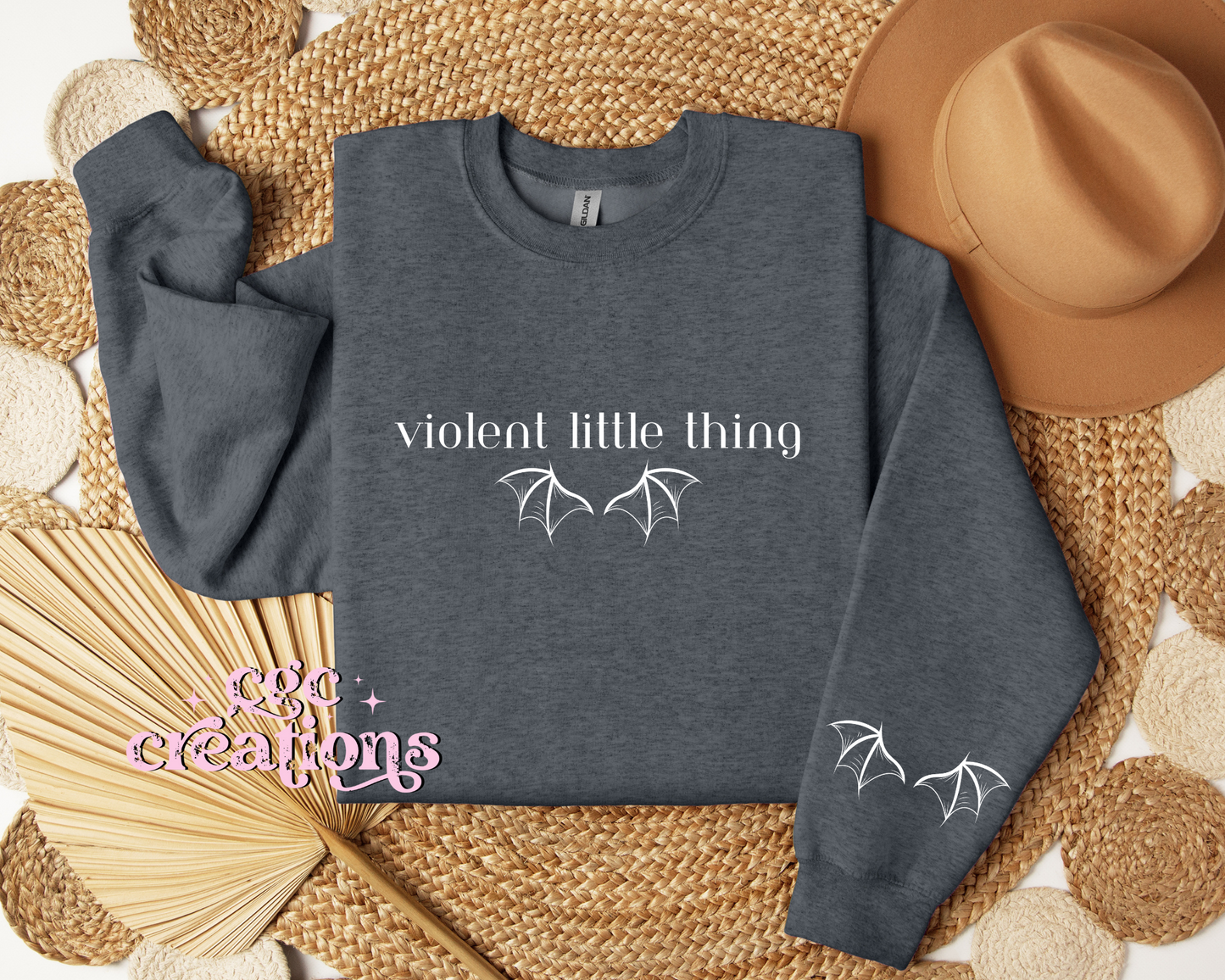 Violent Little Thing - White Print Crewneck Sweatshirt