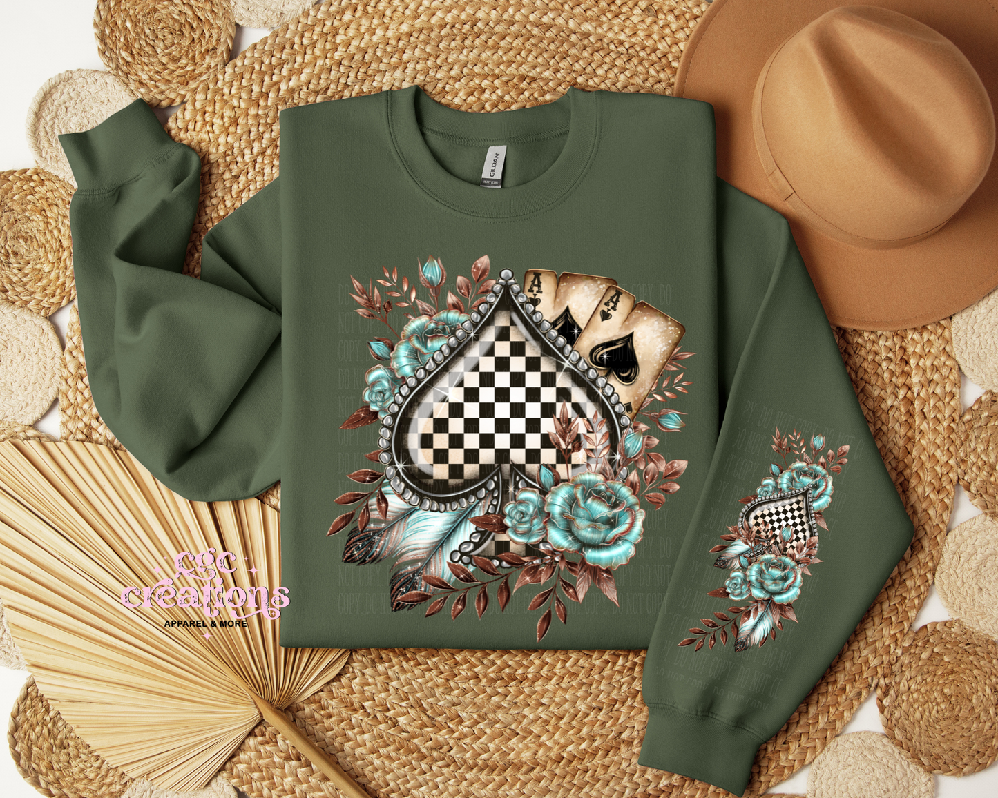 Checkered Spade With Sleeve Design #1 Crewneck Sweatshirt