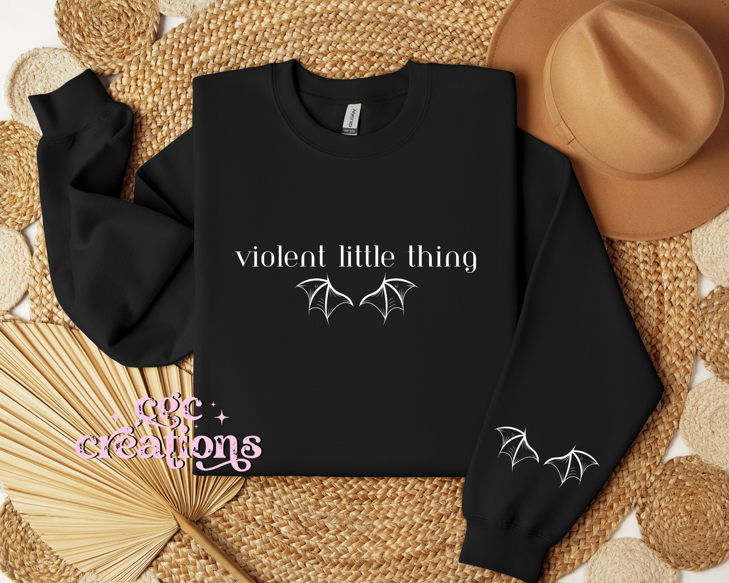 Violent Little Thing - White Print Crewneck Sweatshirt