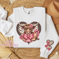 Cute Heart Highland Cow With heart Sleeve Crewneck Sweatshirt