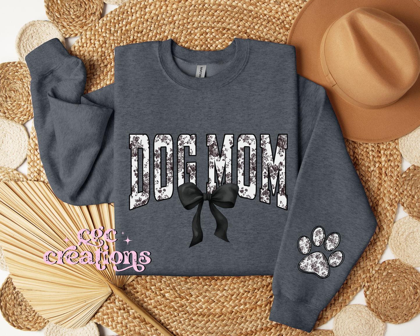 Dog Mom Floral Toile Black Coquette Crewneck Sweatshirt