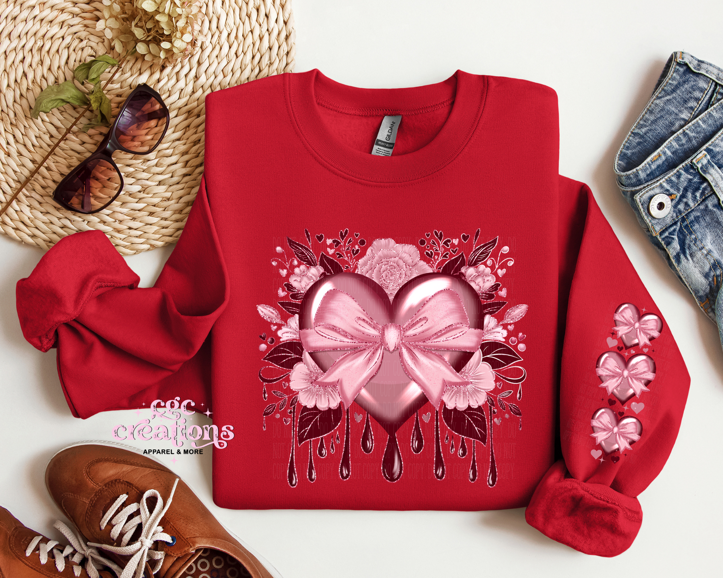 Dripping Heart With Sleeve Design Crewneck Sweatshirt