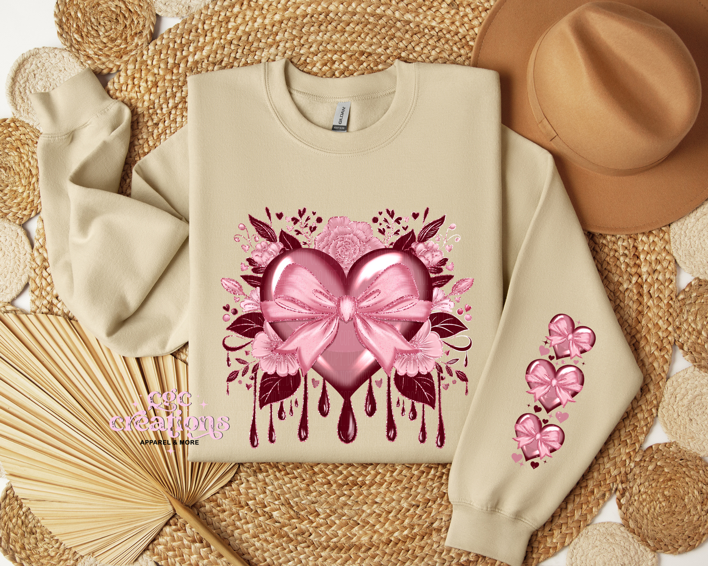 Dripping Heart With Sleeve Design Crewneck Sweatshirt