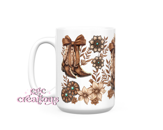 Floral Cowboy Boots 15 oz Ceramic Coffee Mug