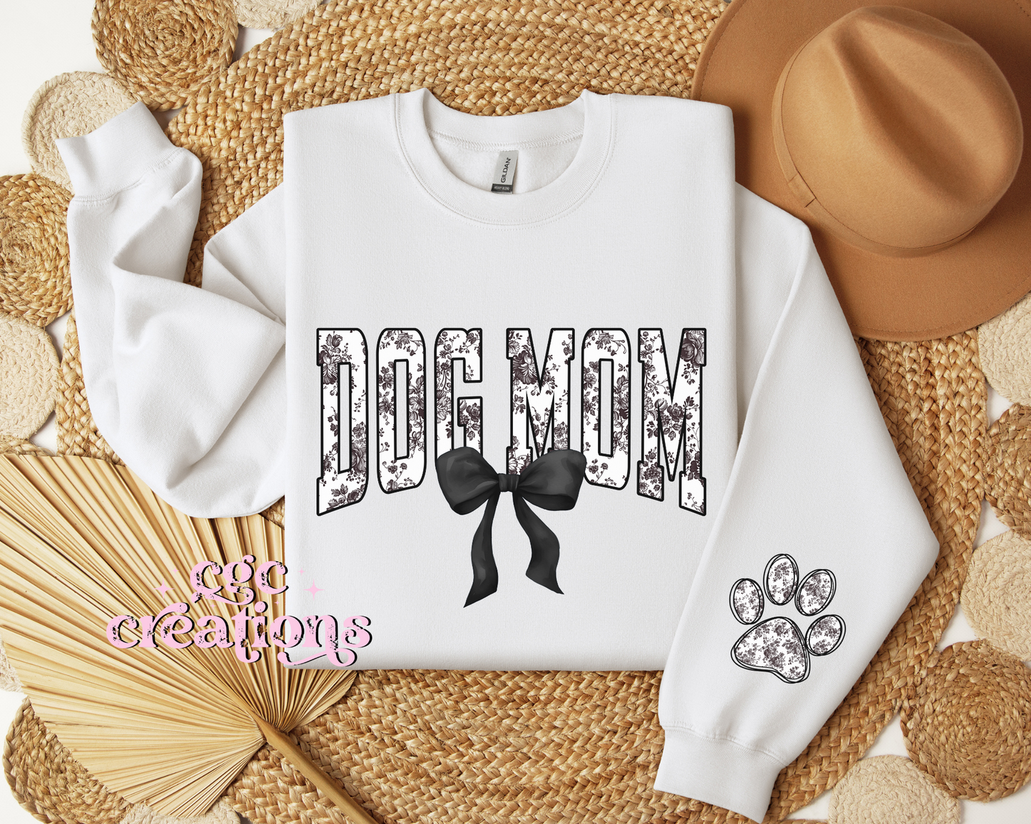 Dog Mom Floral Toile Black Coquette Crewneck Sweatshirt