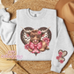 Cute Heart Highland Cow With heart Sleeve Crewneck Sweatshirt