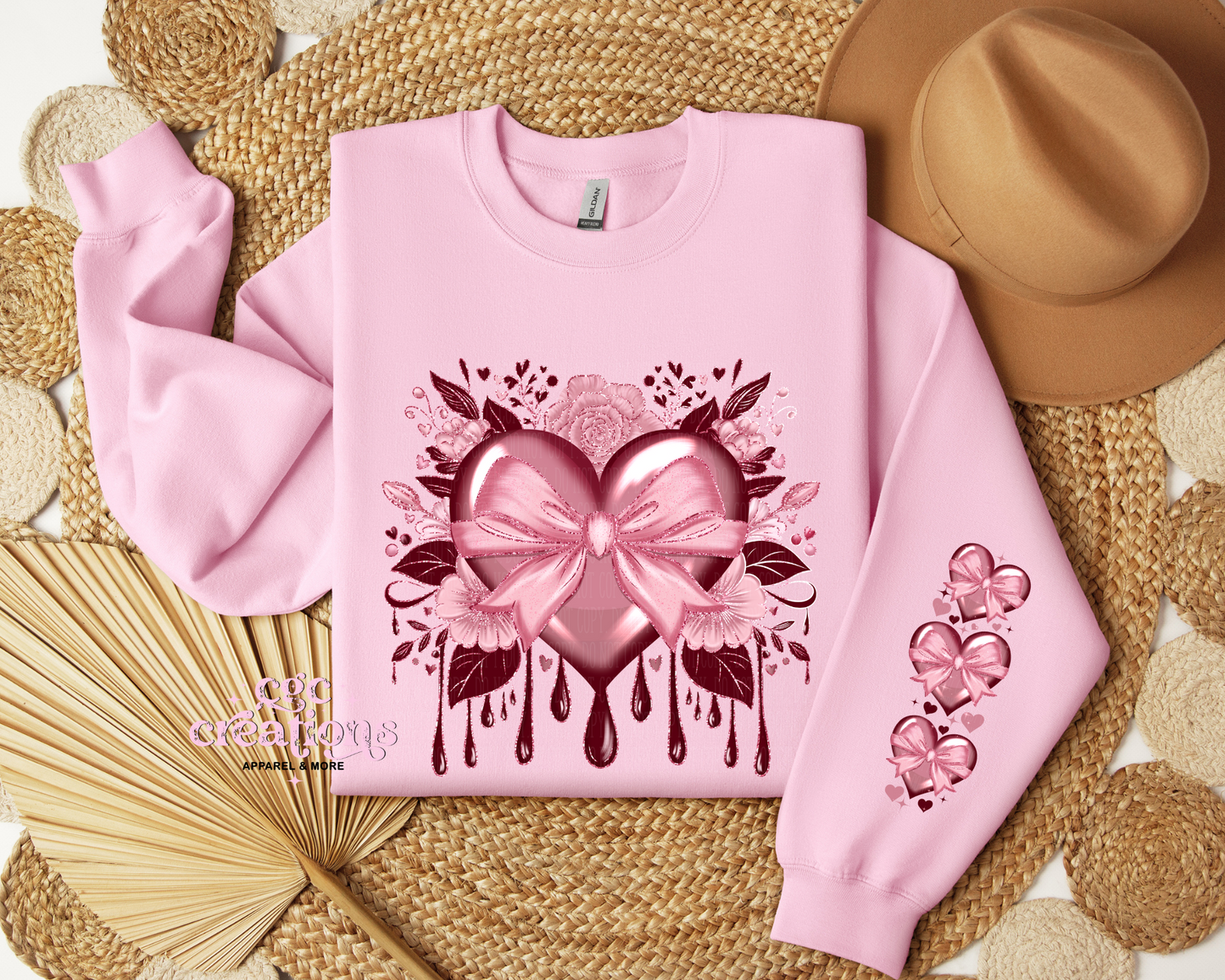 Dripping Heart With Sleeve Design Crewneck Sweatshirt