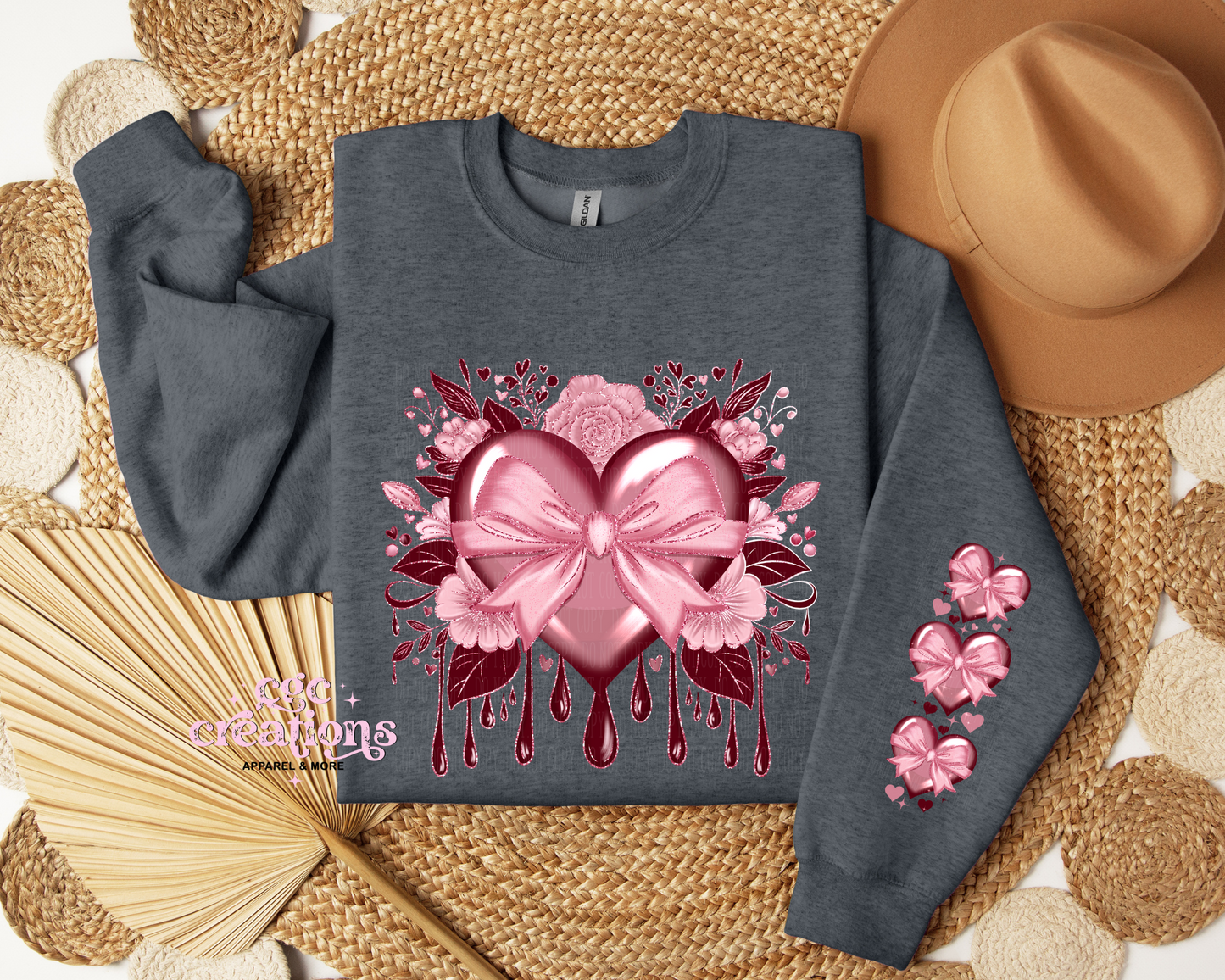 Dripping Heart With Sleeve Design Crewneck Sweatshirt