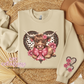 Cute Heart Highland Cow With heart Sleeve Crewneck Sweatshirt