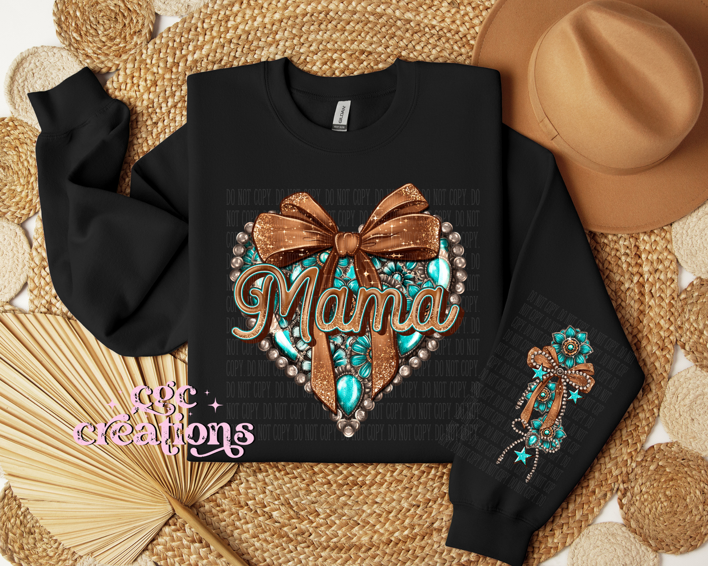 Western Mama Heart With Sleeve Design Crewneck Sweatshirt