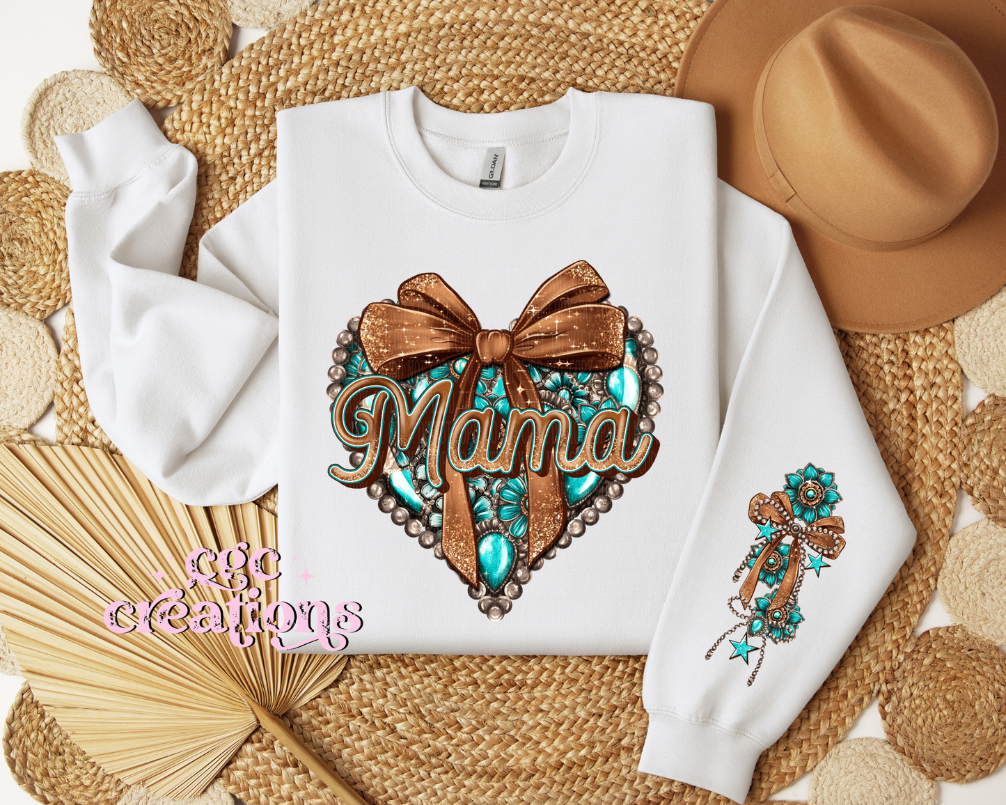 Western Mama Heart With Sleeve Design Crewneck Sweatshirt