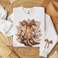 Floral Cowboy Boots With Bow Sleeve Crewneck Sweatshirt