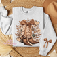 Floral Cowboy Boots With Bow Sleeve Crewneck Sweatshirt