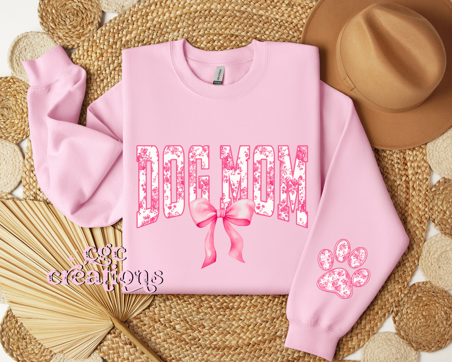 Dog Mom Floral Toile Pink Coquette Crewneck Sweatshirt