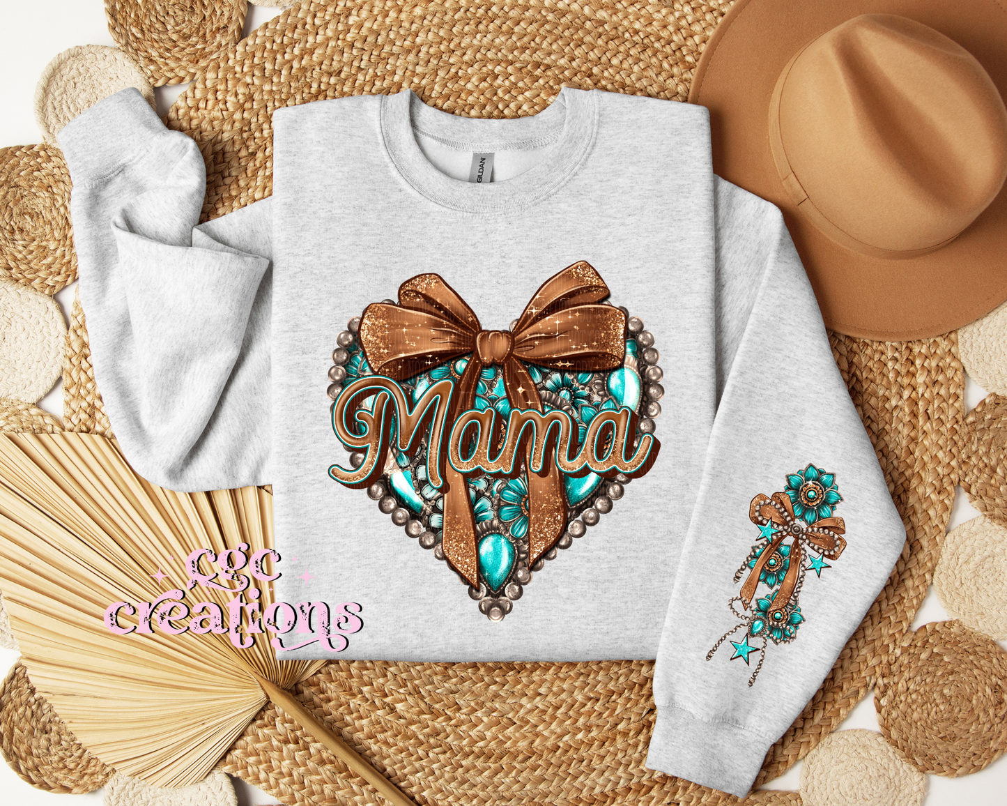 Western Mama Heart With Sleeve Design Crewneck Sweatshirt