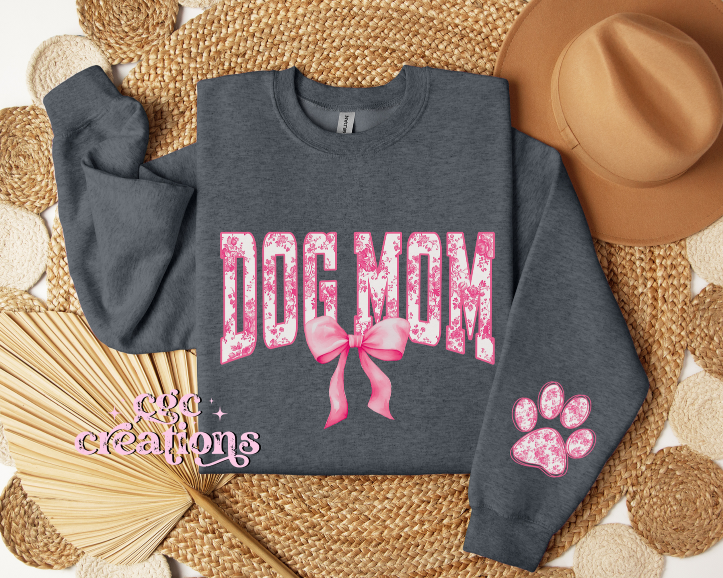 Dog Mom Floral Toile Pink Coquette Crewneck Sweatshirt