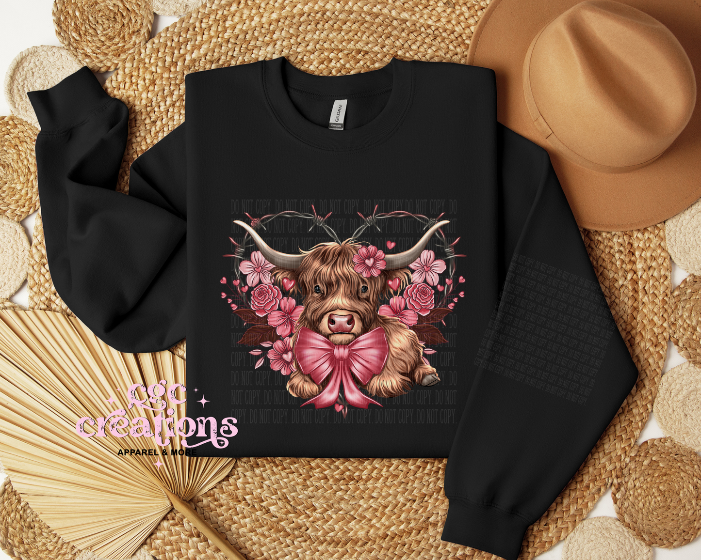 Cute Heart Highland Cow Crewneck Sweatshirt