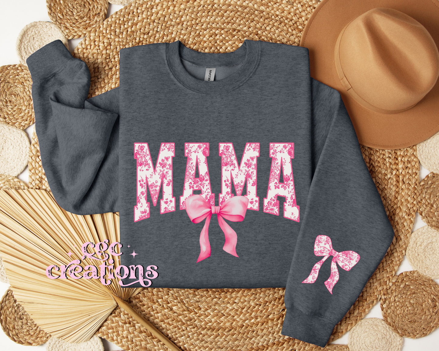 Mama Floral Toile Pink Coquette Crewneck Sweatshirt