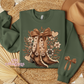 Floral Cowboy Boots With Bow Sleeve Crewneck Sweatshirt